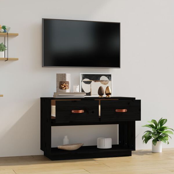 vidaXL TV Cabinet Black Solid Pine Wood 35.4 in x 15.7 in x 23.6 in