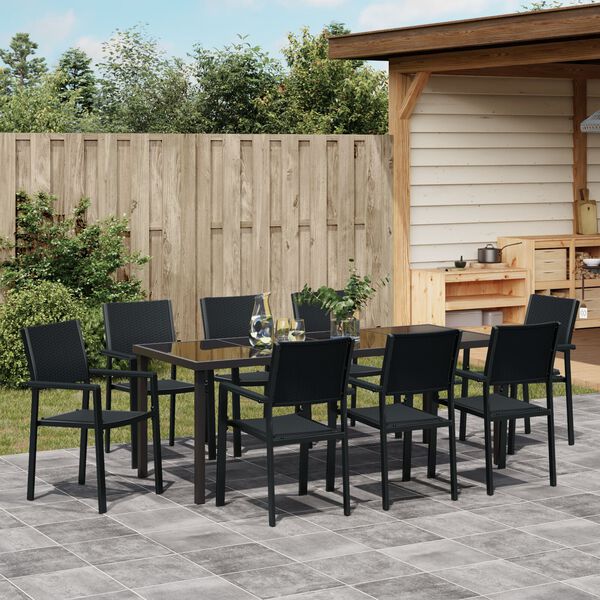vidaXL Garden Dining Set 9 pcs Black Powder-Coated Steel