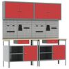 vidaXL Work Bench Set with Drawer with Shelf with Storage Red Steel