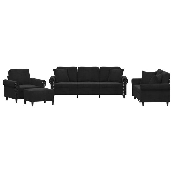 vidaXL Sofa Set Black Velvet, Metal, Textilene, Plywood 2-Seater, 3-Seater