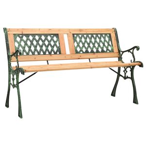 vidaXL Garden Bench Natural Wood, Green Solid Firwood, Cast Iron, PVC