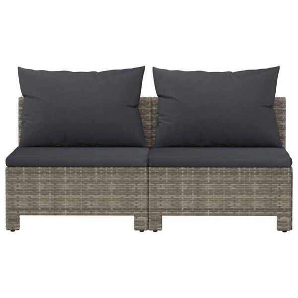 vidaXL 2-seater Garden Sofa Grey Poly rattan, powder-coated steel, polyester