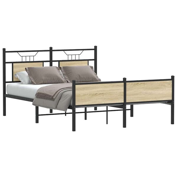 vidaXL Bed Frame Sonoma Oak Engineered wood and steel Double Bed Frame
