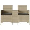 vidaXL Patio Sofa 2-Seater with Table and Cushions Light Grey Poly Rattan