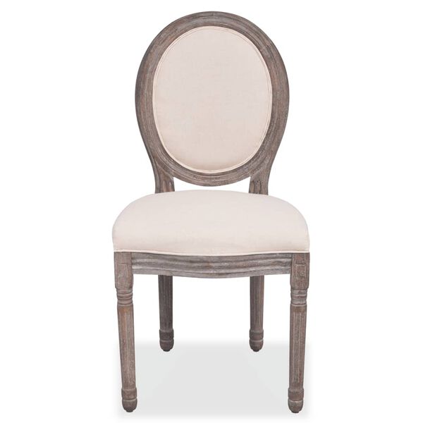 vidaXL Dining Chair Set of 6 Cream Linen, Birch, Rubberwood, Foam