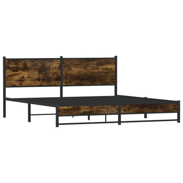 vidaXL Bed Frame Smoked Oak Steel, Engineered Wood Double Bed Frame