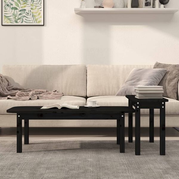 vidaXL Coffee Table Set Black Solid pine wood Medium Stackable