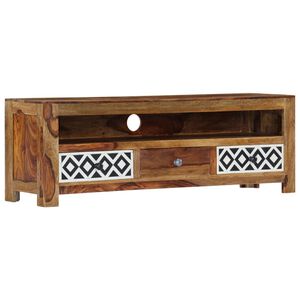 vidaXL TV Cabinet Natural and White Solid Acacia Wood 47.2 in Storage
