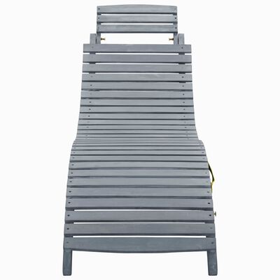 Top-down view of grey slatted sun lounger showing backrest and slats