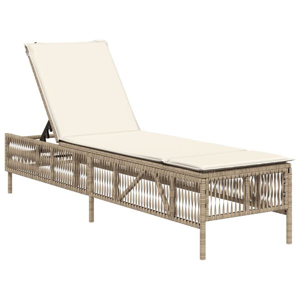 vidaXL Sun Lounger Beige PE Rattan Standard Multi-Position Backrest