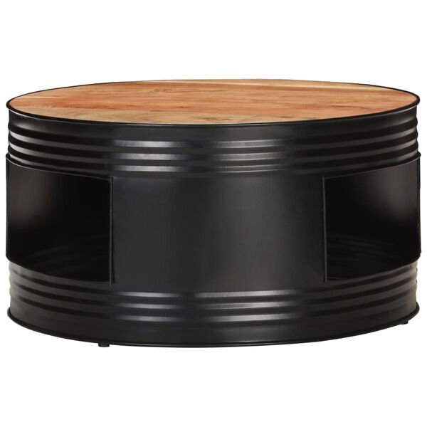 vidaXL Coffee Table Black Solid Acacia Wood Medium Round
