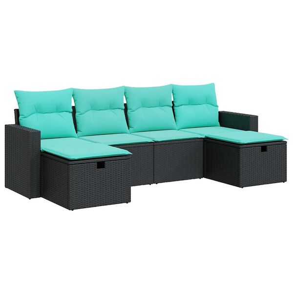 vidaXL Garden Sofa Set Black and Blue PE Rattan and Powder-Coated Steel