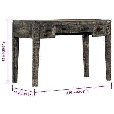 vidaXL Desk Black 43.3"x19.7"x29.5" Solid Mango Wood