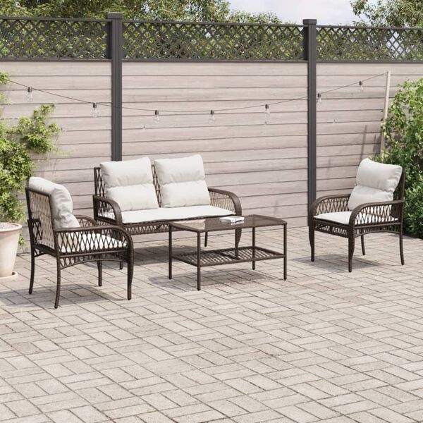 vidaXL Patio Sofa Set Brown, Cream White