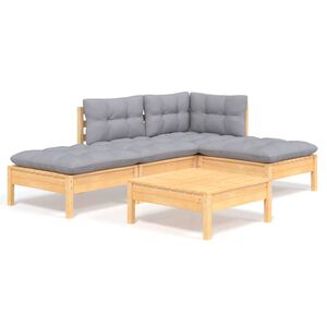 vidaXL Garden Lounge Set Grey cushions, Pine wood Solid pinewood, Polyester