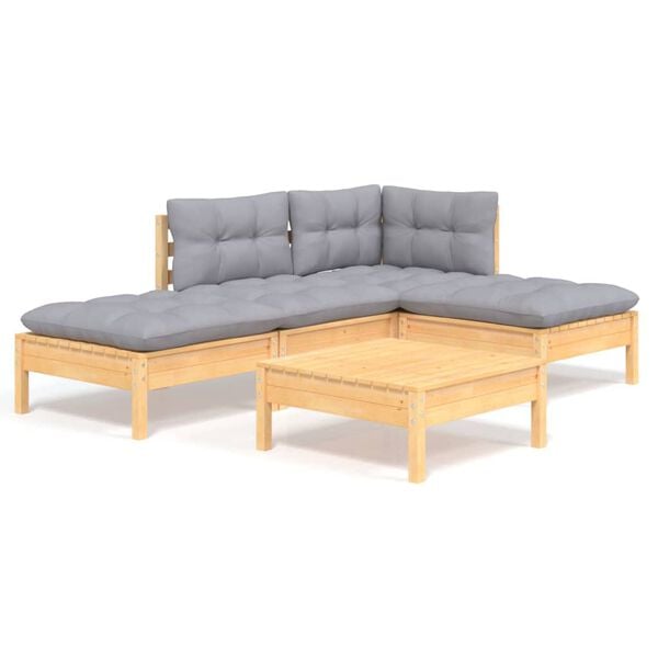 vidaXL Garden Lounge Set Grey cushions, Pine wood Solid pinewood, Polyester