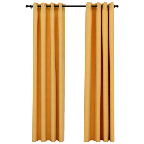 vidaXL Linen-Look Blackout Curtains with Grommets 2pcs Yellow 140x88.6 "