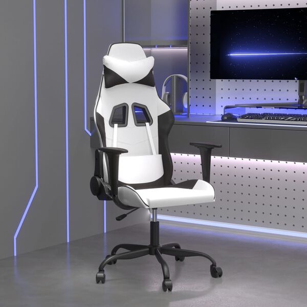 vidaXL Gaming Chair White and Black Faux leather, metal, plywood