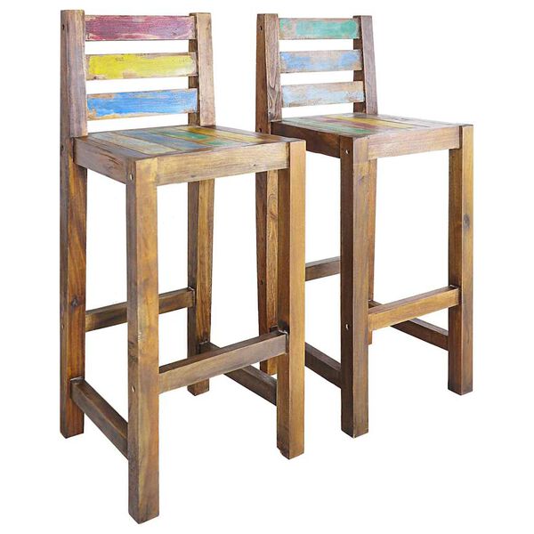 vidaXL Bar Stool Set of 2 Multicolor Solid reclaimed boat wood Standard