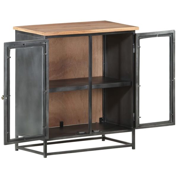 vidaXL Sideboard Gray 23.6"x13.8"x27.6" Solid Acacia Wood and Steel
