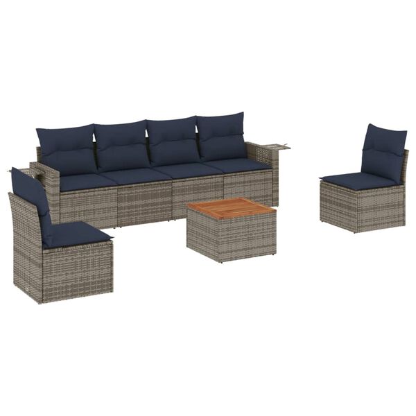 vidaXL 7 Piece Garden Sofa Set with Cushions Grey Poly Rattan