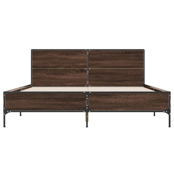 vidaXL Bed Frame Brown Oak Engineered Wood, Metal King Size Bed Frame