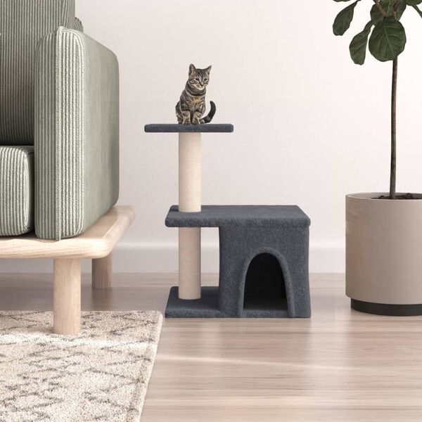 vidaXL Cat Tree Dark Grey Engineered wood, plush, sisal 18.9 in Durable
