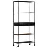 vidaXL Book Cabinet Black, Natural Wood Rough Mango Wood, Iron Large