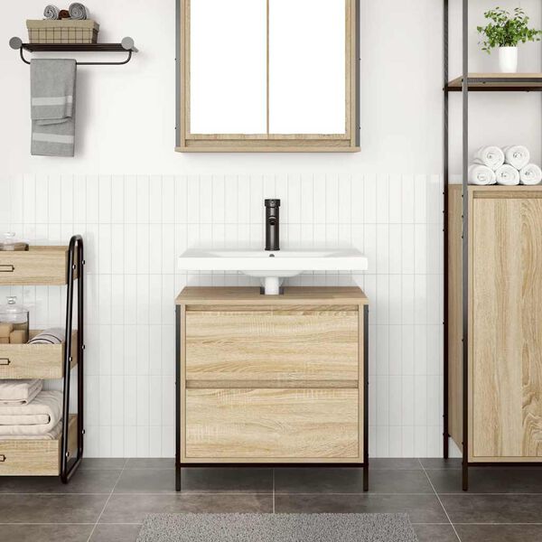 vidaXL Bathroom Basin Cabinet Sonoma Oak Engineered Wood, Steel Medium