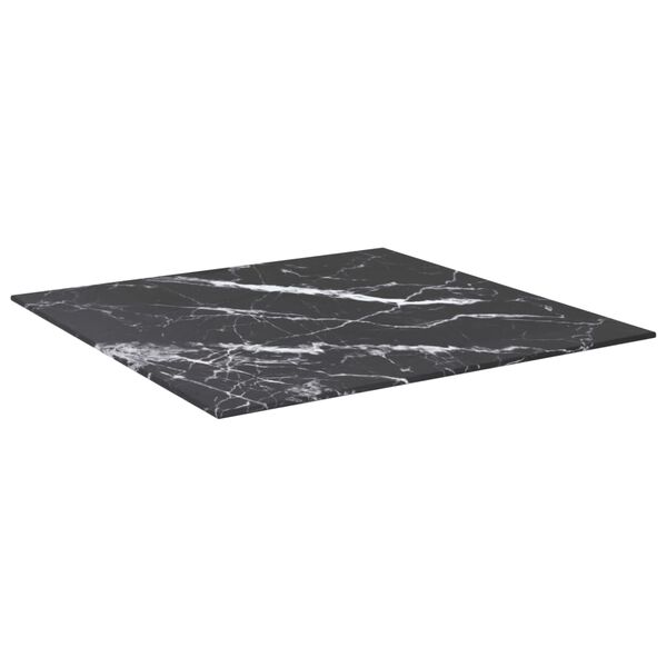 vidaXL Table Top Black with marble design Tempered Glass 23.6 in x 23.6 in
