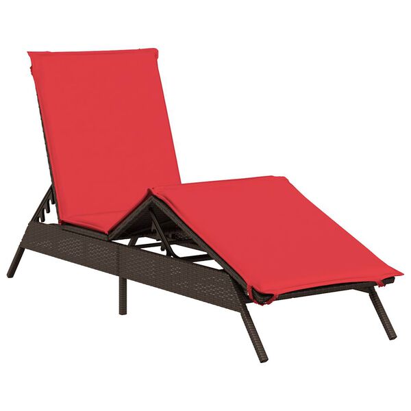 vidaXL Patio Sun Lounger Brown and Red PE rattan 1-person