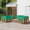 vidaXL Garden Lounge Set Natural bamboo, Green cushions Bamboo, polyester