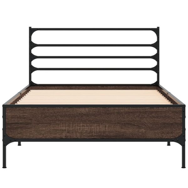 vidaXL Bed Frame Brown Oak Engineered wood, Metal Twin Durable