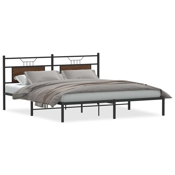 vidaXL Bed Frame Smoked oak Engineered wood and steel Double Bed Frame