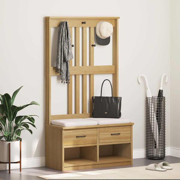 vidaXL Hall Tree Walnut Solid pinewood and engineered wood Medium