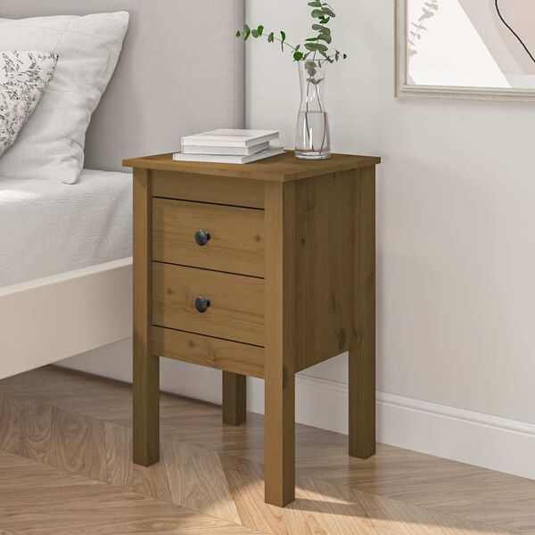 vidaXL Bedside Cabinet Honey Brown Solid Pine Wood Average