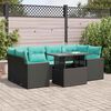 vidaXL 7 Piece Patio Sofa Set with Cushions Black Poly Rattan Acacia