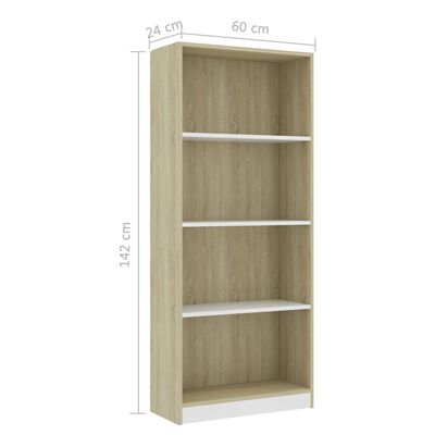 vidaXL 4-Tier Book Cabinet White and Sonoma Oak 23.6"x9.4"x55.9" Chipboard (AU only)