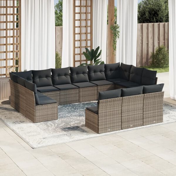 vidaXL Garden Sofa Set Grey PE rattan, powder-coated steel, 100% polyester
