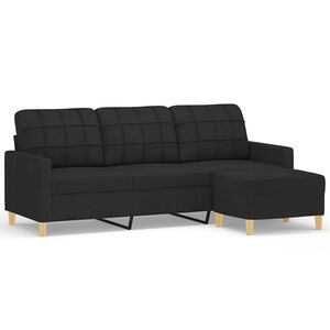 vidaXL 3-seater Sofa With Footstool Black