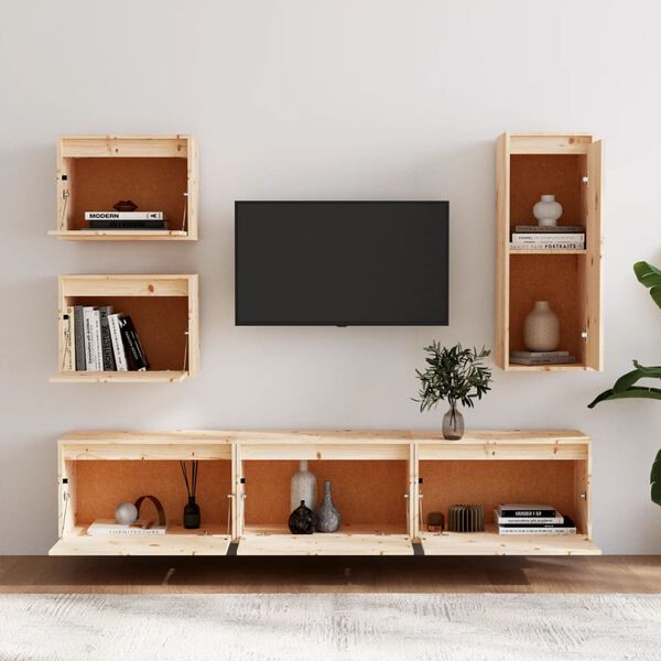 vidaXL TV Cabinet Set of 6 Natural wood Solid pine wood Various sizes