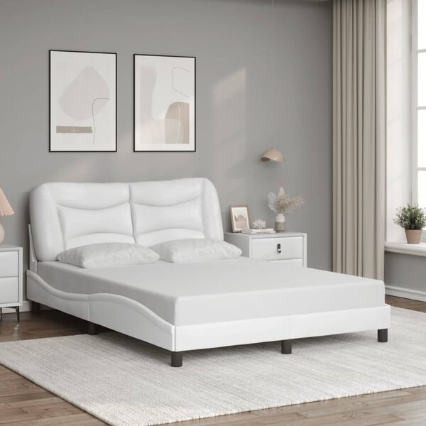 vidaXL Bed Frame White Faux leather, Metal, Solid pine wood, Plywood
