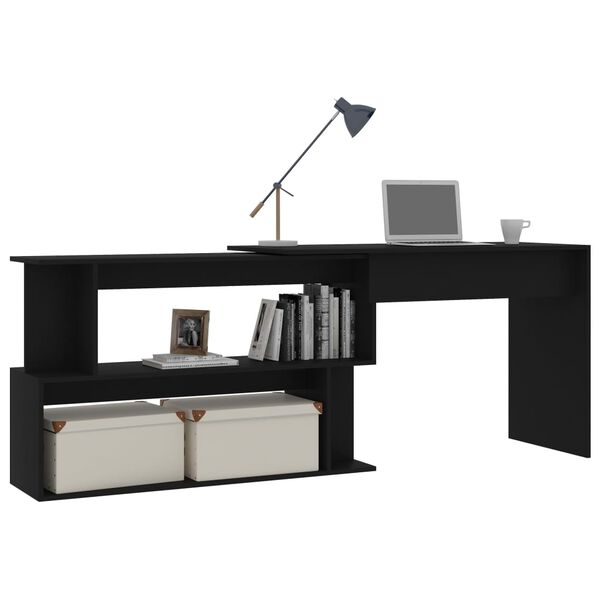 vidaXL Desk Black Engineered Wood 78.7 x 19.7 x 29.9 in Rotatable Desk