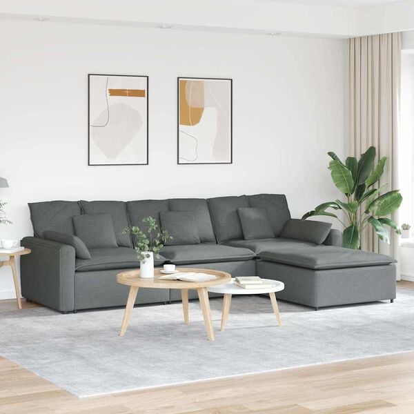 vidaXL Modular Sofa with Footstool and Cushions Dark Gray