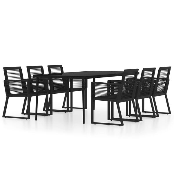vidaXL Dining Set Black Powder-coated steel, glass, PVC rattan