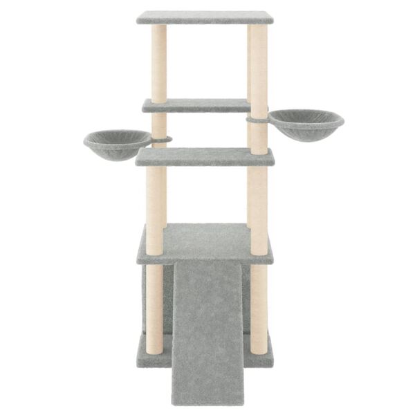 vidaXL Cat Tree Light Grey Engineered Wood, Plush, Sisal Medium-sized