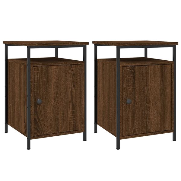 vidaXL Bedside Cabinet Set of 2 Brown Oak Engineered Wood, Iron