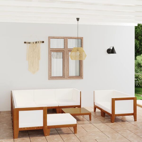 vidaXL Garden Lounge Set Cream White Solid acacia wood, polyester Standard