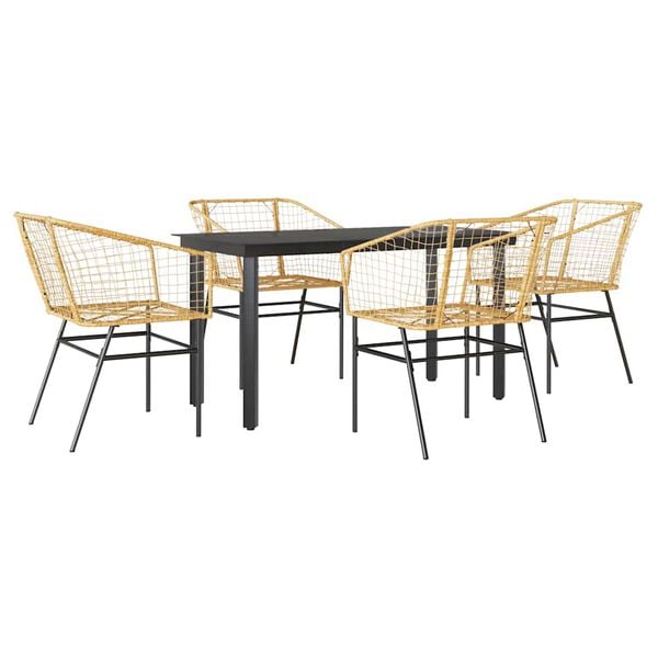 vidaXL 5 Piece Patio Dining Set Brown Poly Rattan Glass