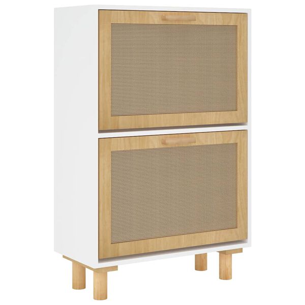 vidaXL Shoe Cabinet White 20.5x9.8x31.5" Engineered Wood&Natural Rattan